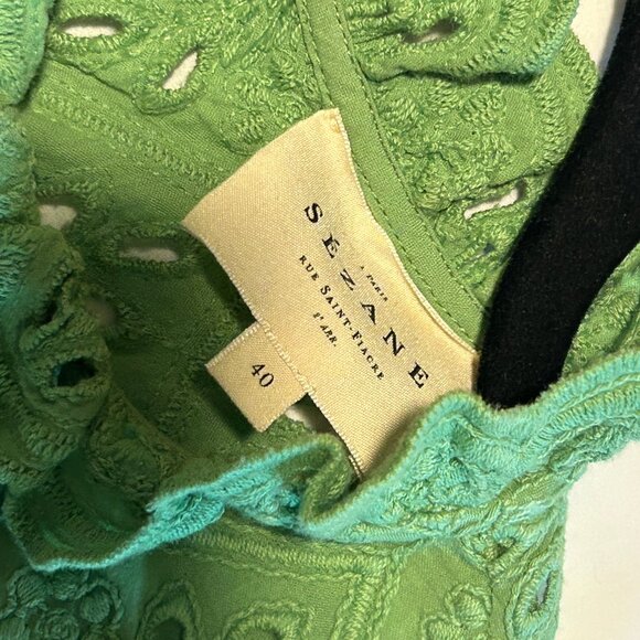 Sezane Louisah Blouse - Sz. 40 (US 8), Bright Green Eyelet S/Slv Blouse - Picture 6 of 7